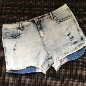 cut off lace pocket acid stone wash shorts